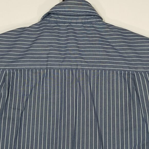 DH3 Shirt Men's Small Long Sleeve Blue White Strip Button Down 100% Cotton - Picture 10 of 11